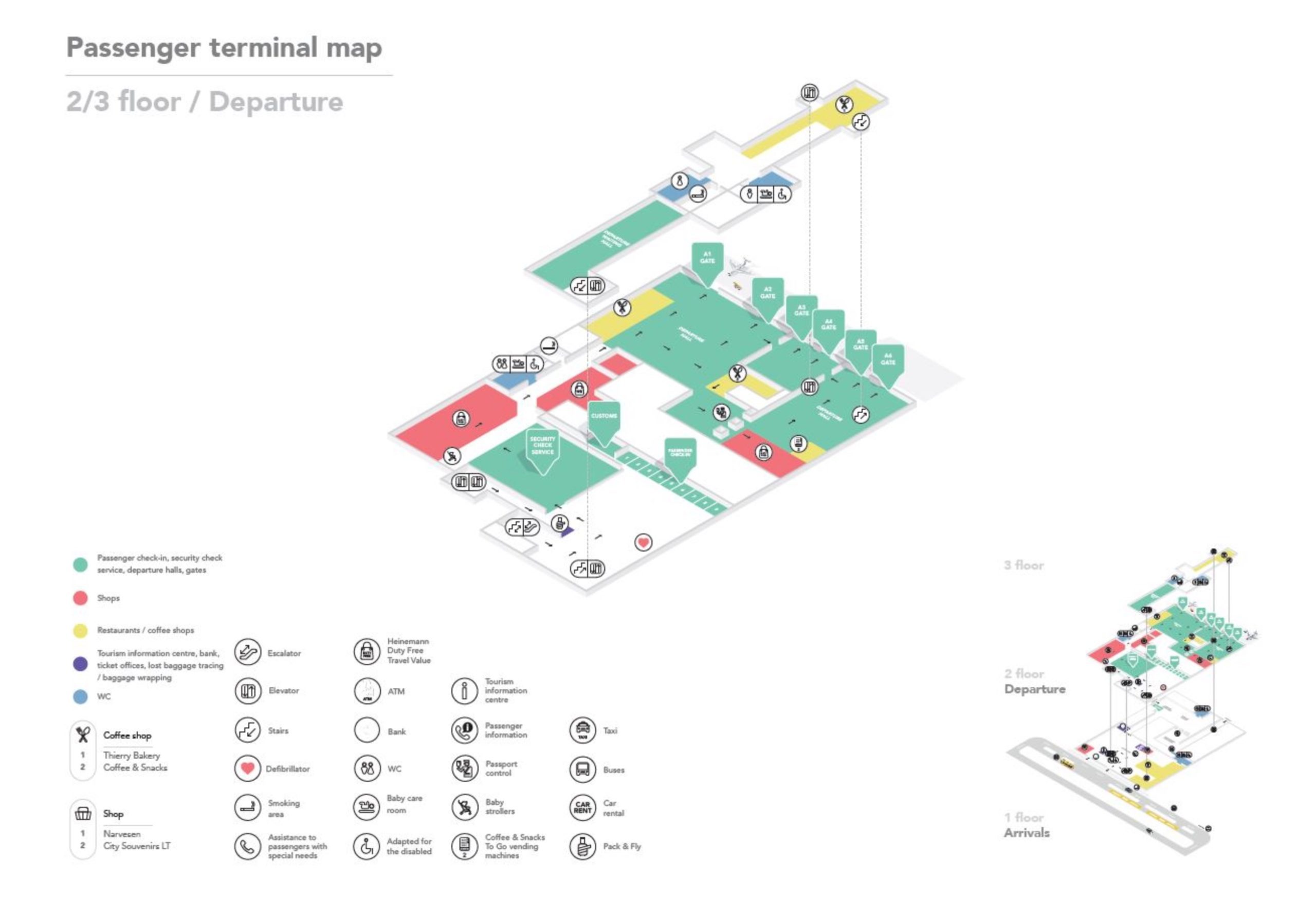 Kauņas lidosta Pasažieru termināļa karte 2. stāvs